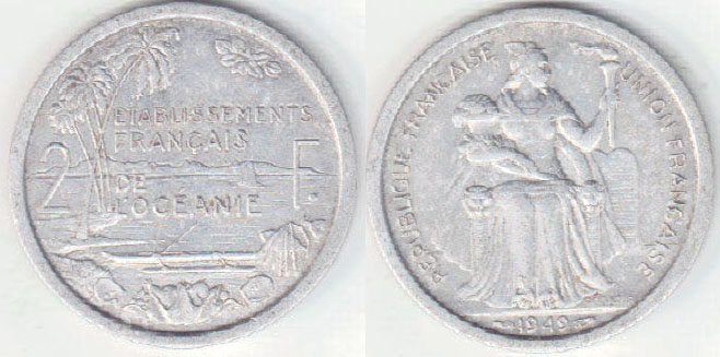 1949 French Oceania 2 Francs A005878
